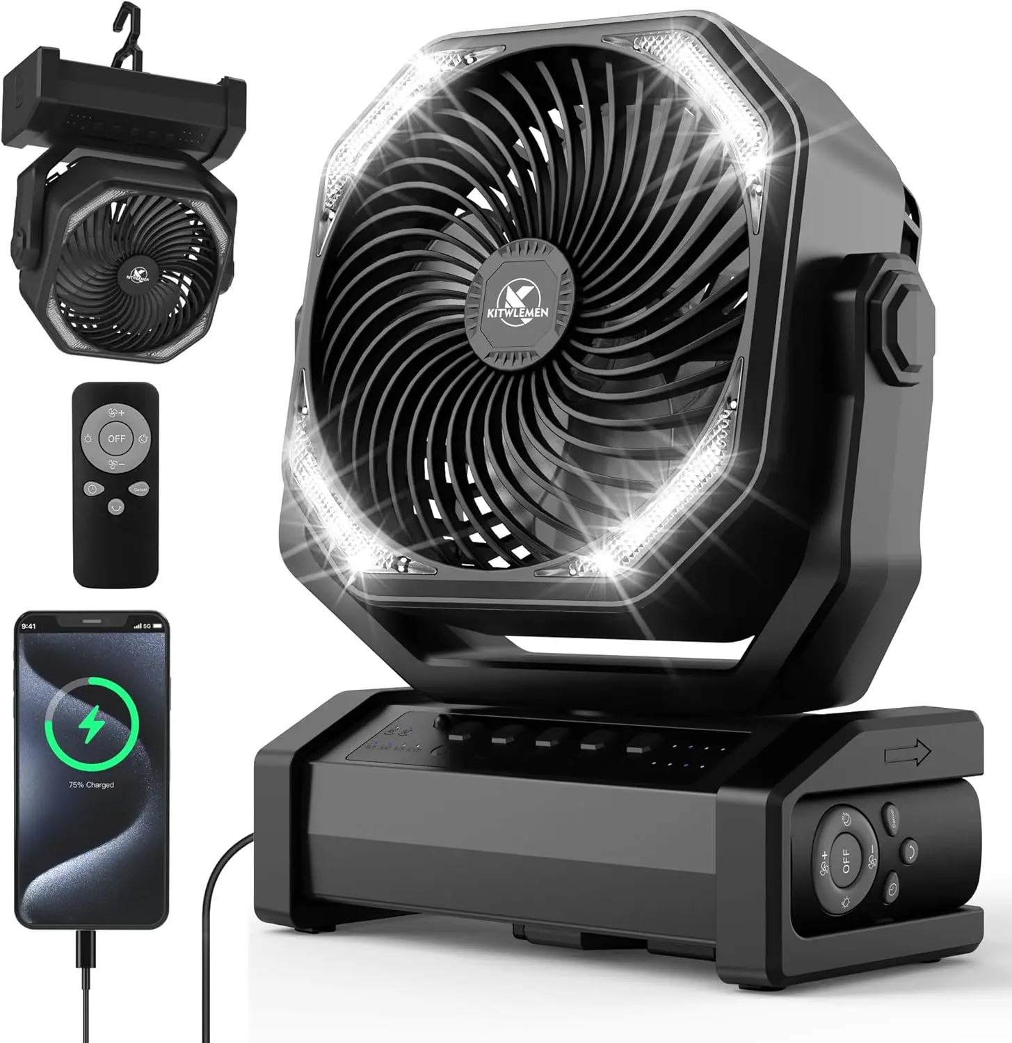 Rechargeable Camping Fan with Light, 20000mAh Battery, 60Hrs Max Runtime, 4 Speeds, Timer, Auto Oscillation, 270° Pivot & Hook for Camping, Power Outage, Hurricane
Rechargeable Camping Fan with Light, 20000mAh Battery, 60Hrs Max Runtime, 4 Speeds, Timer, Auto Oscillation, 270° Pivot & Hook for Camping, Power Outage, Hurricane