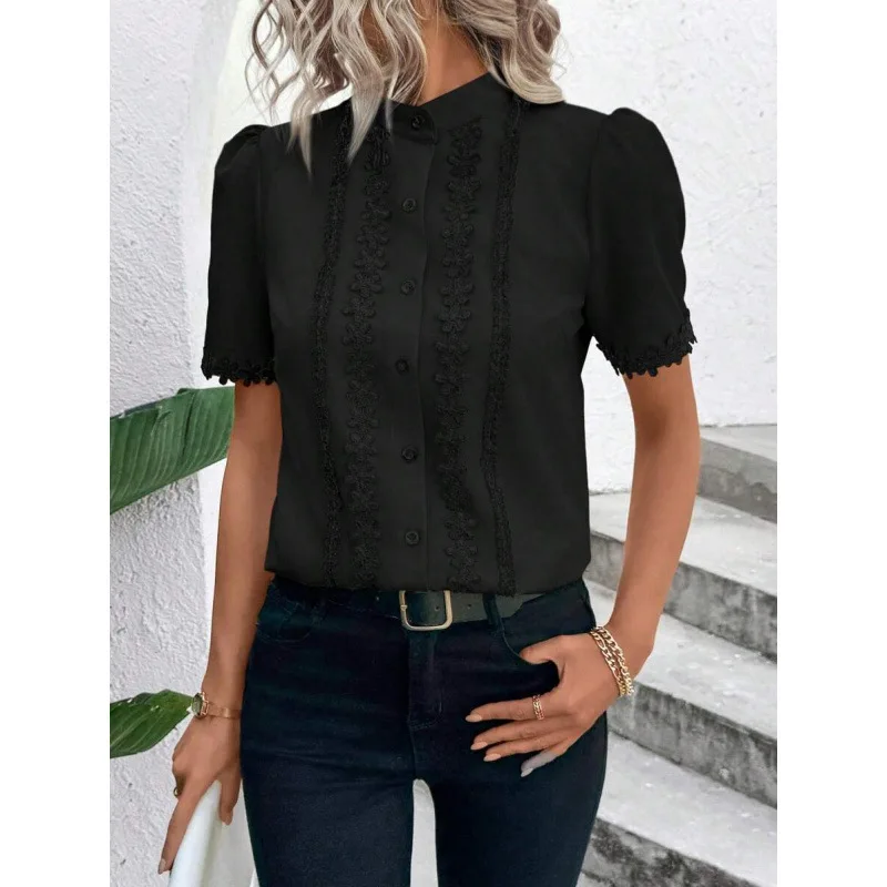 J 77449 Women's Short Stand Collar Lace Shirt Floral Trim Stand Collar Feminine Style Spring Collection Non-Shrinking Fabric
J 77449 Women's Short Stand Collar Lace Shirt Floral Trim Stand Collar Feminine Style Spring Collection Non-Shrinking Fabric