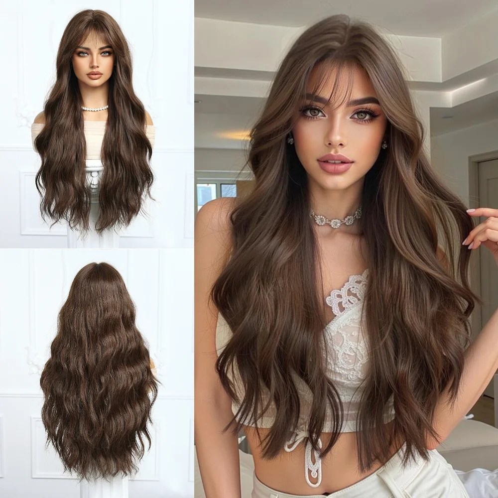 26-Inch Wavy Synthetic Curly Hair Bangs In Brown And Black Are Suitable For Women'S Daily Party Fluffy And Heat-Resistant Wigs
26-Inch Wavy Synthetic Curly Hair Bangs In Brown And Black Are Suitable For Women'S Daily Party Fluffy And Heat-Resistant Wigs