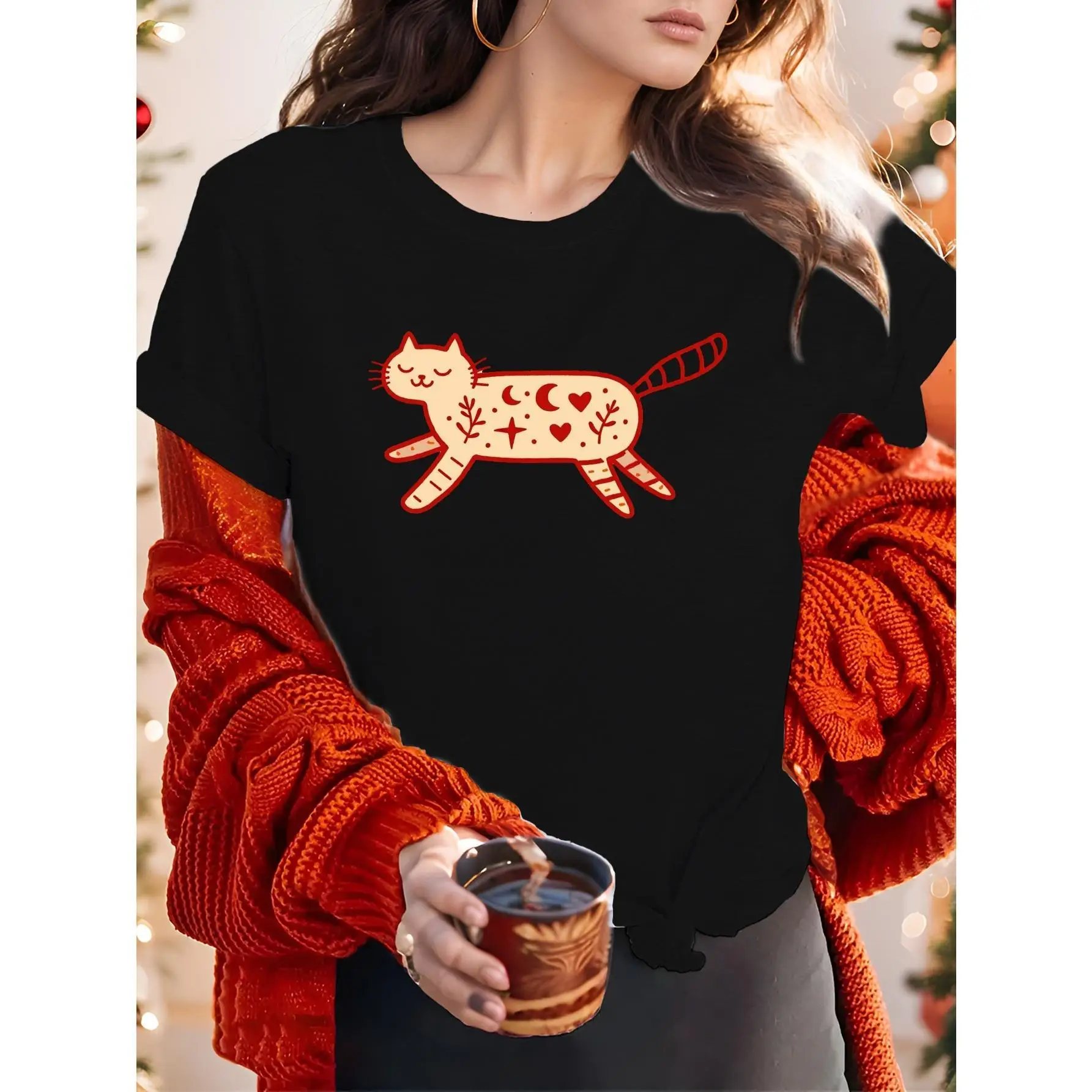Women's MinimalistT-Shirt - Black & Red-Orange Graphic Tee, Soft Everyday Casual Shirt For Women, Machine Washable Everyday Outf
Women's MinimalistT-Shirt - Black & Red-Orange Graphic Tee, Soft Everyday Casual Shirt For Women, Machine Washable Everyday Outf