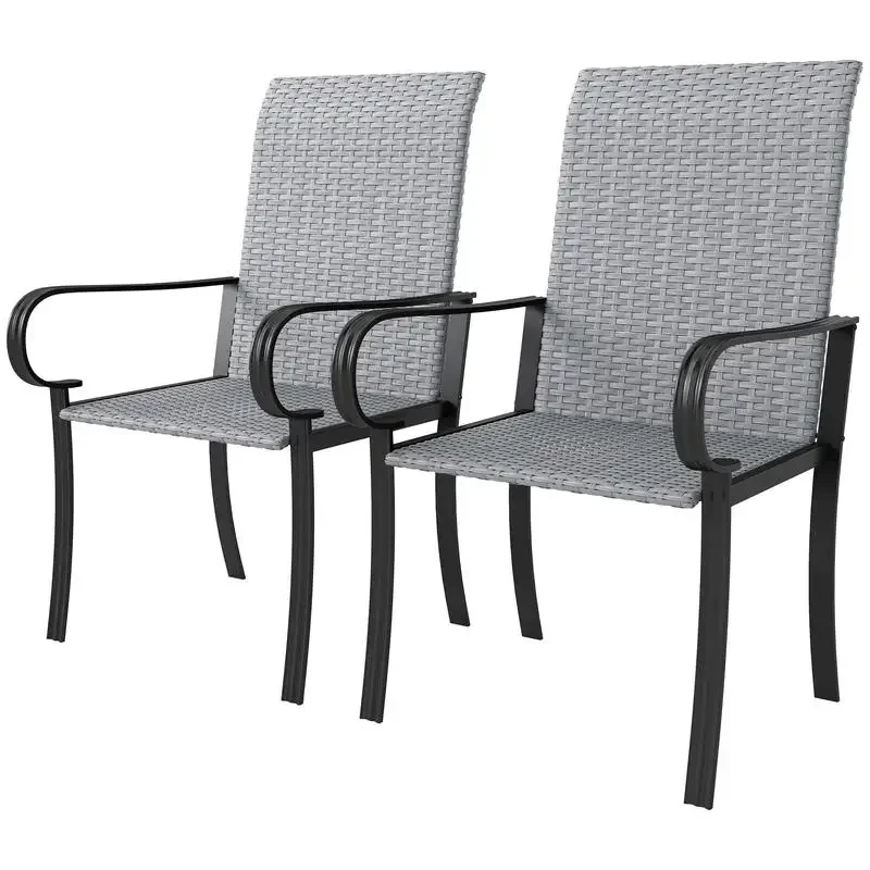 Outsunny Set of 2 Outdoor Wicker Dining Chairs with Armrest, Steel Frame, High Back and Deep Seating, Gray
Outsunny Set of 2 Outdoor Wicker Dining Chairs with Armrest, Steel Frame, High Back and Deep Seating, Gray