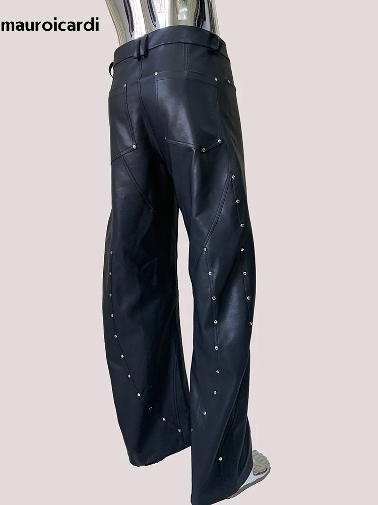 Mauroicardi Spring Autumn Waterproof Black Faux Leather Twisted Belted Pants for Men High Waist Rivet Punk Style Emo Clothes
Mauroicardi Spring Autumn Waterproof Black Faux Leather Twisted Belted Pants for Men High Waist Rivet Punk Style Emo Clothes