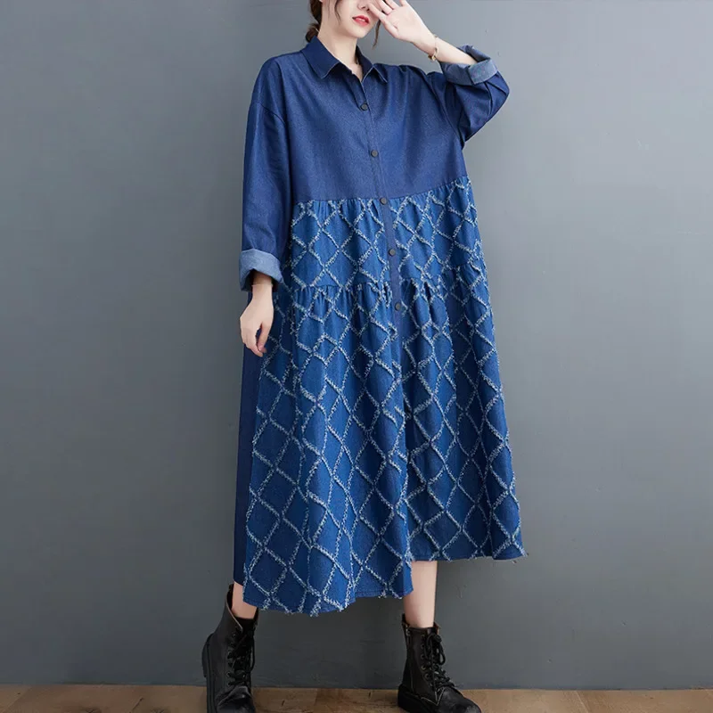 Korean Fashion Button Front Denim Cotton Shirt Dress Women Spring Turn Down Collar Long Sleeve Single Breasted Retro Outerwear
Korean Fashion Button Front Denim Cotton Shirt Dress Women Spring Turn Down Collar Long Sleeve Single Breasted Retro Outerwear
