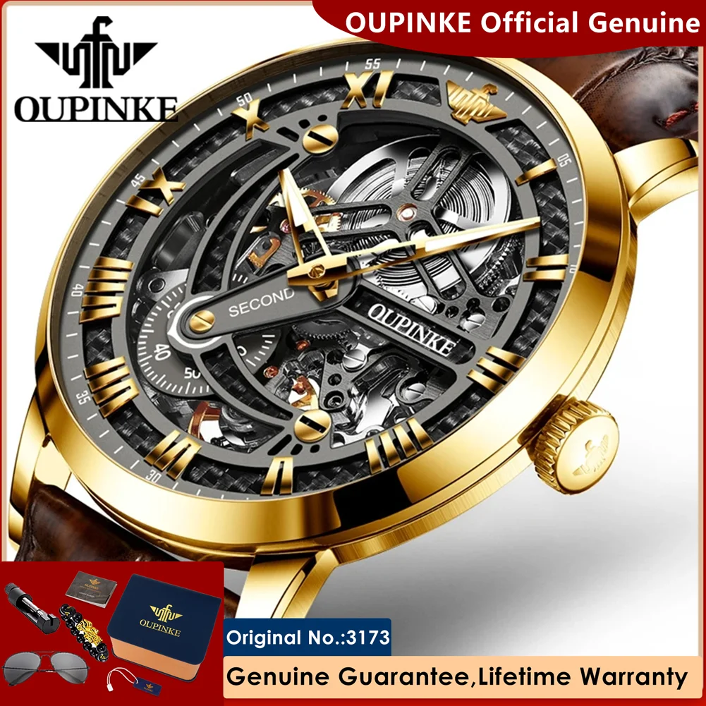 OUPINKE Automatic Mechanical Watch for Men Genuine Leather Strap 3D Hollow Out Luxury Sapphire Mirror Wateproof Men's Wristwatch
OUPINKE Automatic Mechanical Watch for Men Genuine Leather Strap 3D Hollow Out Luxury Sapphire Mirror Wateproof Men's Wristwatch