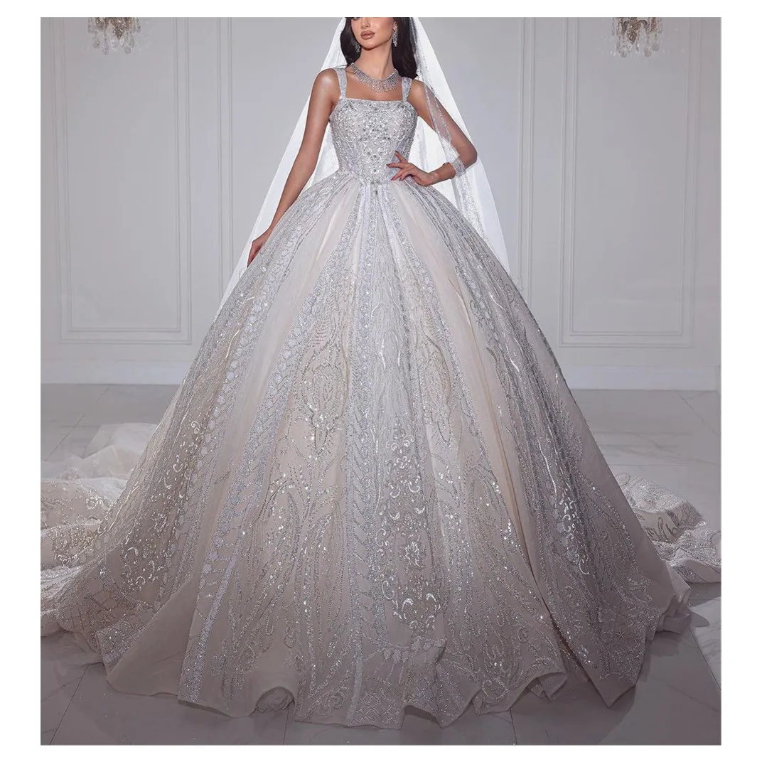 Exquisite Ball Gown Wedding Dresses Sleeveless SparklyBateau Straps Sequins Ruffles 3D Lace Beaded Bridal Gowns Vestina De Novia
Exquisite Ball Gown Wedding Dresses Sleeveless SparklyBateau Straps Sequins Ruffles 3D Lace Beaded Bridal Gowns Vestina De Novia