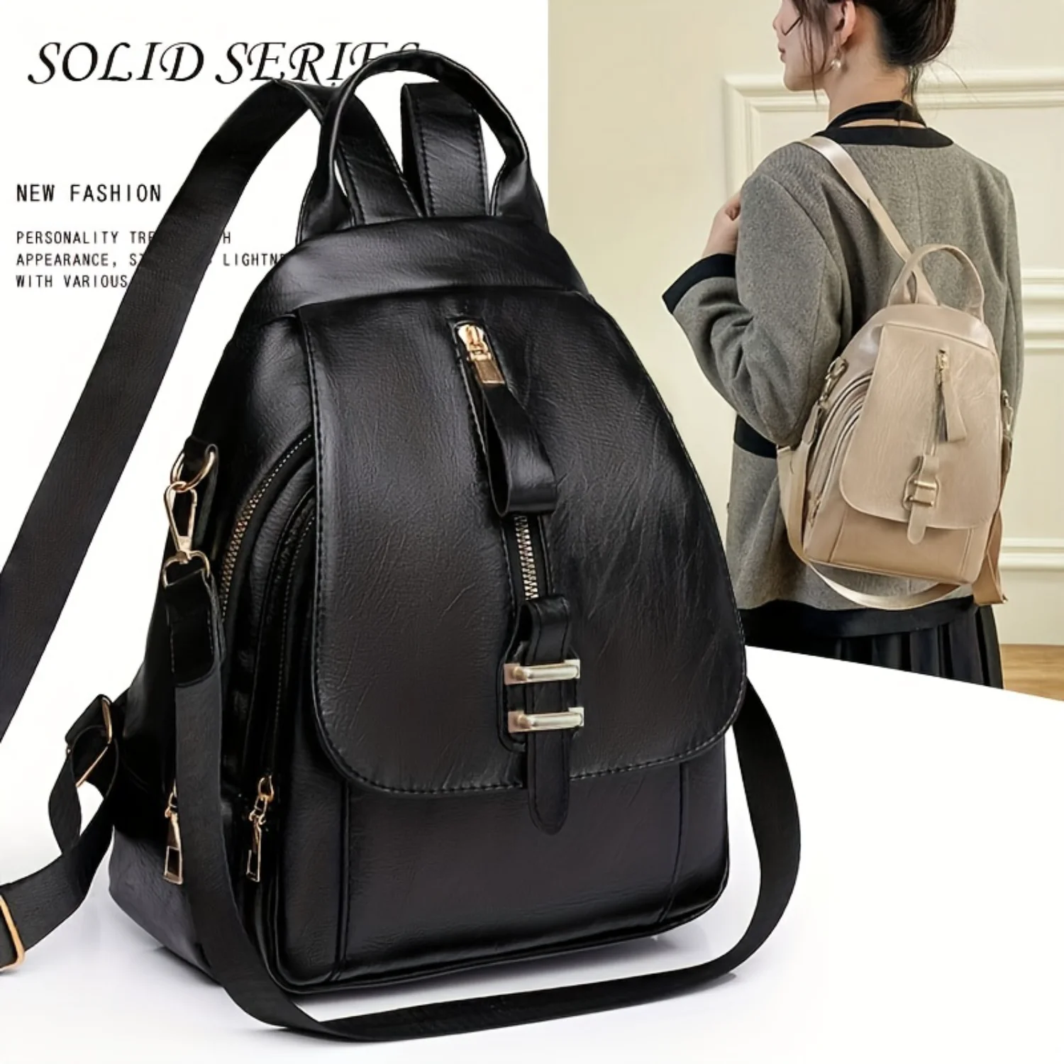 Minimalist PU Leather Women's Backpack, Solid Color Daily Commuter Daypack, Classic Versatile Bag For Travel
Minimalist PU Leather Women's Backpack, Solid Color Daily Commuter Daypack, Classic Versatile Bag For Travel