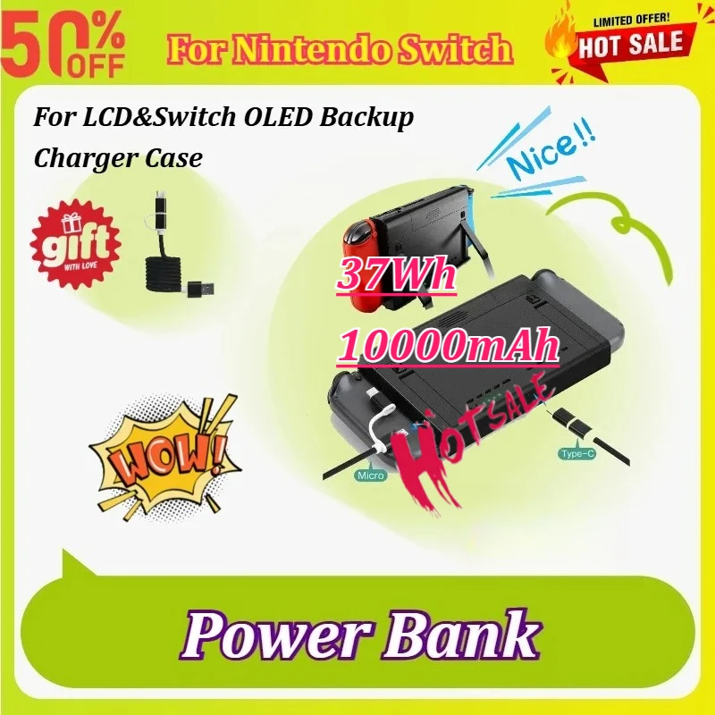 10000mAh 37Wh PD Fast Charging Battery Case for Nintendo for Switch for OLED/LCD Type-C Power Bank Backup Charger with Kickstand
10000mAh 37Wh PD Fast Charging Battery Case for Nintendo for Switch for OLED/LCD Type-C Power Bank Backup Charger with Kickstand
