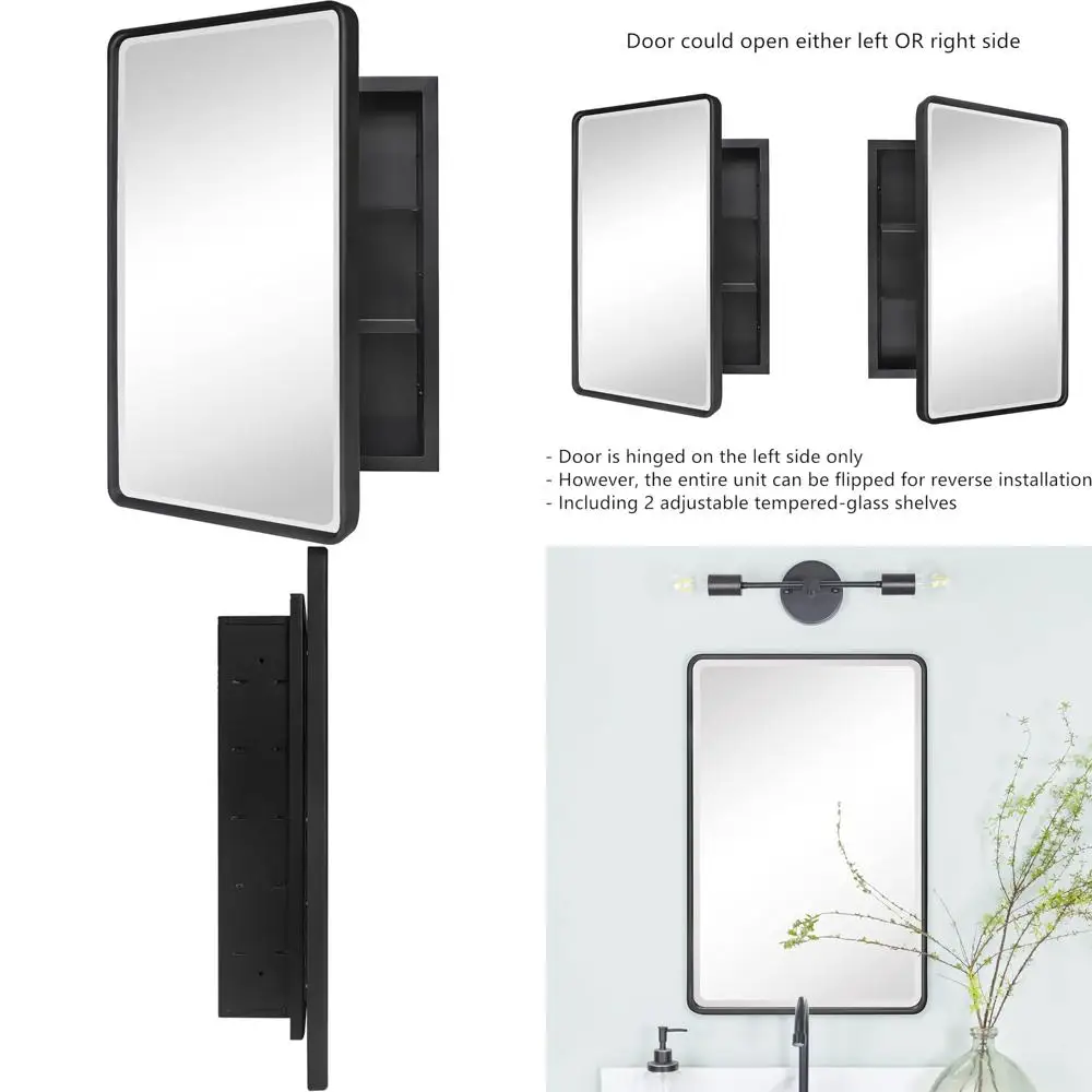 Black Metal Framed Recessed Medicine Cabinet with Rounded Rectangle Beveled Mirror for Bathroom
Black Metal Framed Recessed Medicine Cabinet with Rounded Rectangle Beveled Mirror for Bathroom