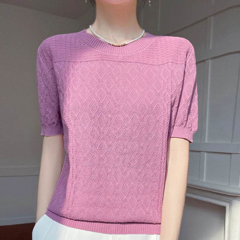 Women's T-Shirt Summer New 100% Cotton Pullover Short Sleeve Casual Solid Color Knit Crew Neck Ladies Tops Tees Blouse
Women's T-Shirt Summer New 100% Cotton Pullover Short Sleeve Casual Solid Color Knit Crew Neck Ladies Tops Tees Blouse