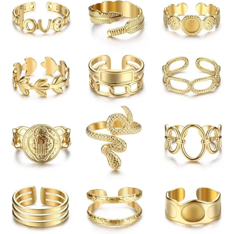 18K Gold Plated Rings for Women, Stainless Steel Boho Stackable Jewelry, Adjustable & Non-Tarnish.
18K Gold Plated Rings for Women, Stainless Steel Boho Stackable Jewelry, Adjustable & Non-Tarnish.