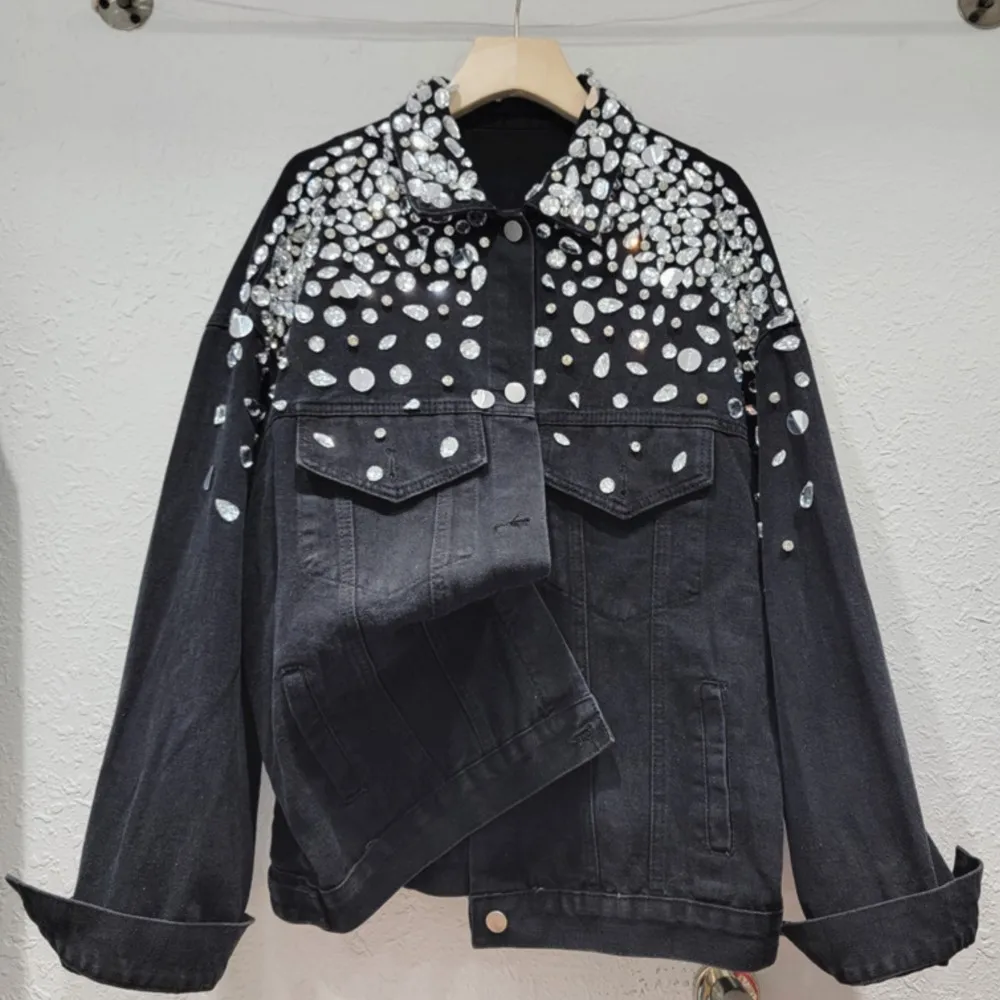 Bead loose fitting fashion denim jacket for women's spring and autumn new cardigan black top trend
Bead loose fitting fashion denim jacket for women's spring and autumn new cardigan black top trend