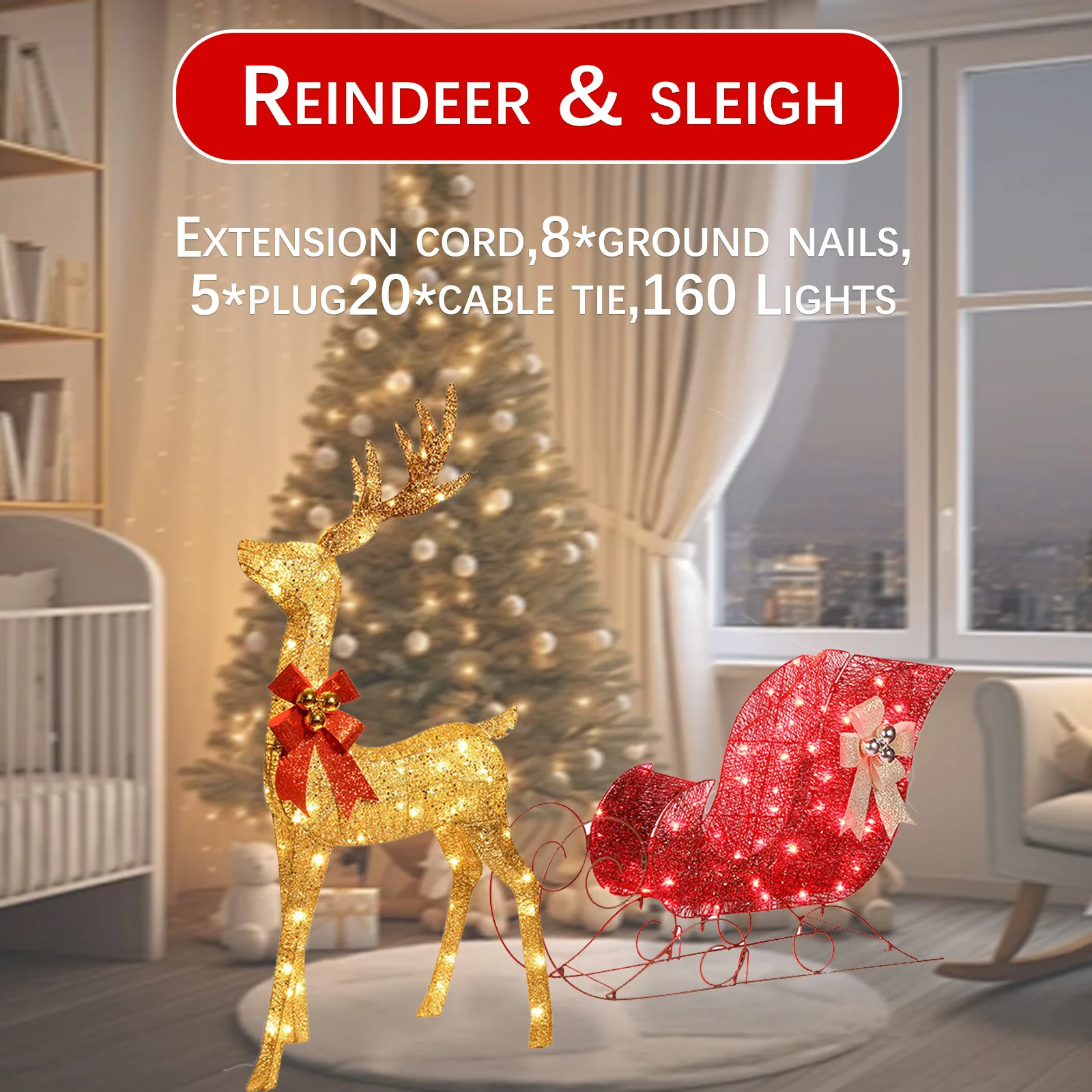 3D Christmas decorations for reindeer and sleds, outdoor decorations with flashing lights gardens courtyards door decorations
3D Christmas decorations for reindeer and sleds, outdoor decorations with flashing lights gardens courtyards door decorations