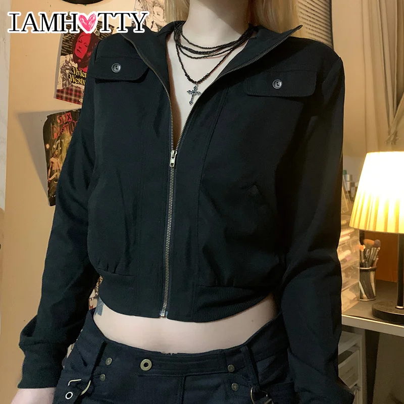 IAMHOTTY Pockets Zip-up Turtleneck Jackets Black Slim-fitting Cropped Coat Fall Cool Punk Style Streetwear Retro Cardigan Women
IAMHOTTY Pockets Zip-up Turtleneck Jackets Black Slim-fitting Cropped Coat Fall Cool Punk Style Streetwear Retro Cardigan Women