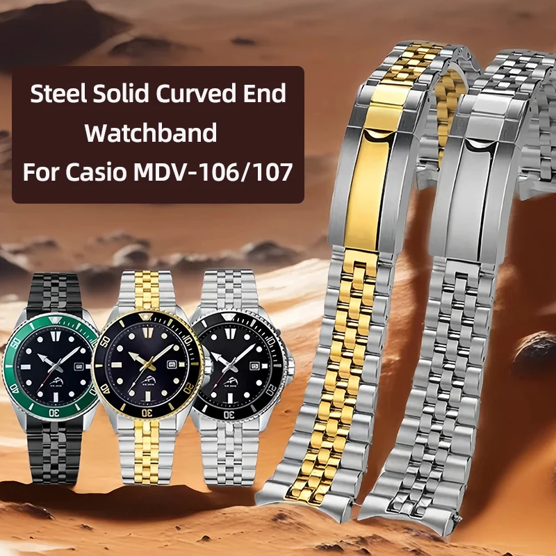 Rolamy 22mm Steel Solid Curved End Screw Links With Oyster Clasp Jubilee Bracelet Strap For Casio MDV-106 MDV106G men Watchband
Rolamy 22mm Steel Solid Curved End Screw Links With Oyster Clasp Jubilee Bracelet Strap For Casio MDV-106 MDV106G men Watchband