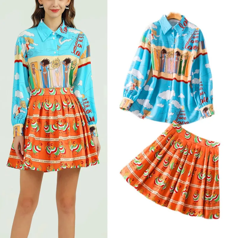 Runway Skirt Suits Summer Spring Women Cartoon Sky Long Sleeve Print Blouses Shirts And Pleated Mini Young Skirt Suits Set NS642
Runway Skirt Suits Summer Spring Women Cartoon Sky Long Sleeve Print Blouses Shirts And Pleated Mini Young Skirt Suits Set NS642
