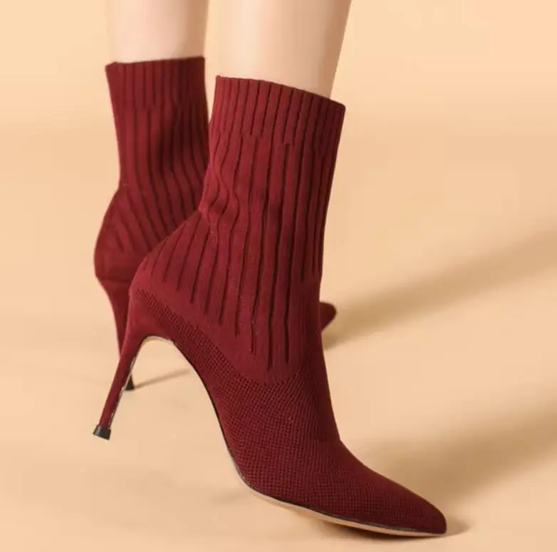 Серые винно-красные эластичные вязаные ботильоны на каблуке 10/8/6 см с острым носком, ботинки-носки, обувь для банкетов
Серые винно-красные эластичные вязаные ботильоны на каблуке 10/8/6 см с острым носком, ботинки-носки, обувь для банкетов