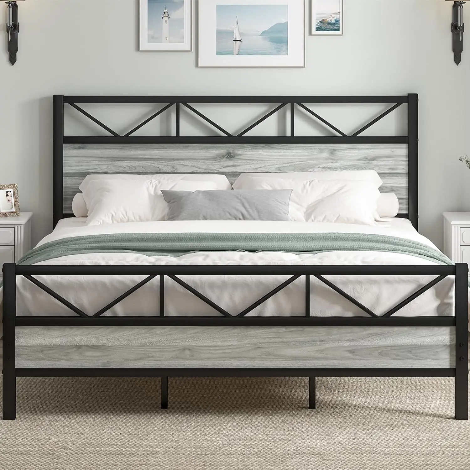 King Bed Frame and Headboard, Industrial 51.2" Tall Headboard, King Platform Bed Frame with Heavy Duty Metal Slats Support, No B
King Bed Frame and Headboard, Industrial 51.2" Tall Headboard, King Platform Bed Frame with Heavy Duty Metal Slats Support, No B