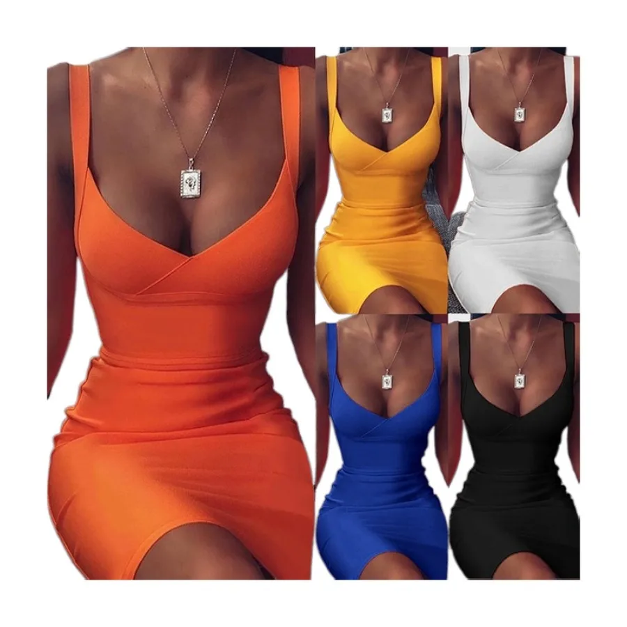 【HOT】 women's clothing wish pure color suspender V-neck sexy hip dress in stock straight hair European and American style slee
【HOT】 women's clothing wish pure color suspender V-neck sexy hip dress in stock straight hair European and American style slee