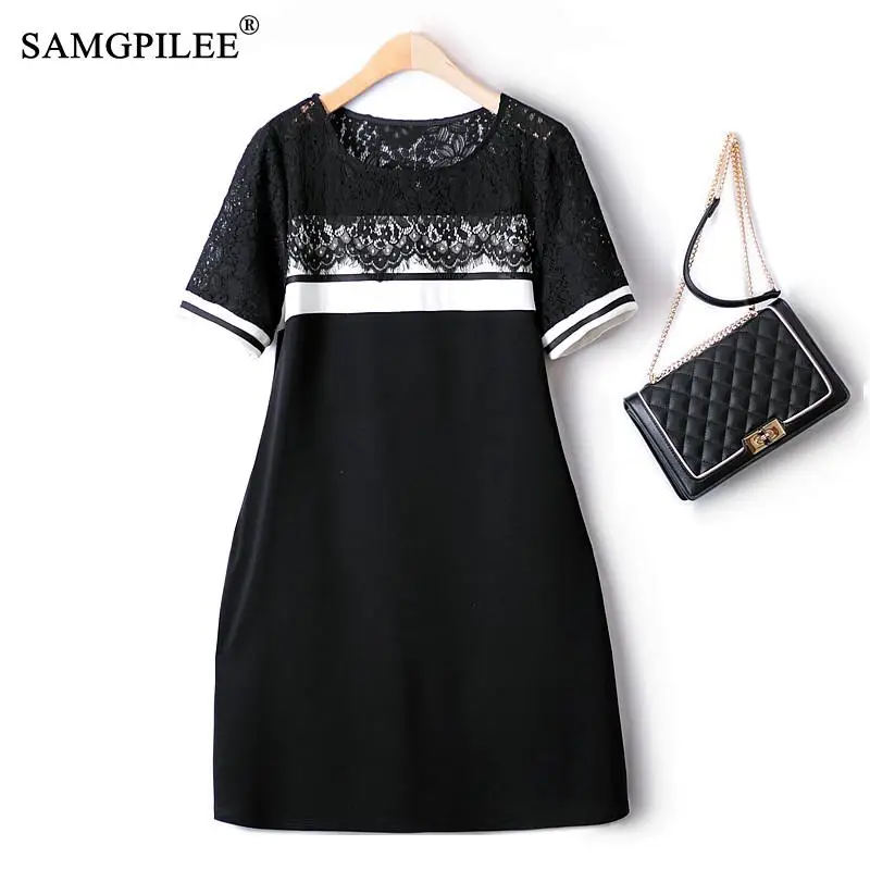 Elegant Casual Women's Dresses European Station Summer Lace Stitching Contrast Elastic Short-sleeved Mid-length Slim Dress Woman
Elegant Casual Women's Dresses European Station Summer Lace Stitching Contrast Elastic Short-sleeved Mid-length Slim Dress Woman