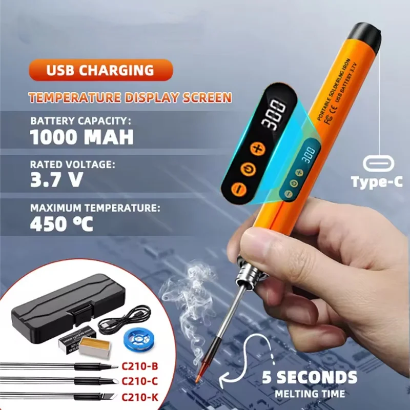 1000mAh USB LED Digital Electric Soldering Iron Kit Mini Cordless Adjustable Temperature 260-420℃ Smart Welding Solder Tool
1000mAh USB LED Digital Electric Soldering Iron Kit Mini Cordless Adjustable Temperature 260-420℃ Smart Welding Solder Tool