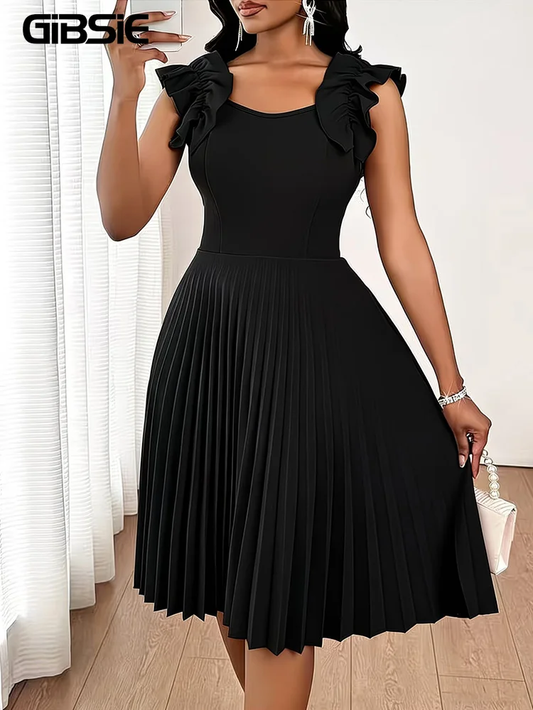 GIBSIE Plus Size Black Elegant Ruffle Trim Sleeveless Dress Women 2026 Summer High Waist Office Ladies Pleated Midi Dresses
GIBSIE Plus Size Black Elegant Ruffle Trim Sleeveless Dress Women 2026 Summer High Waist Office Ladies Pleated Midi Dresses