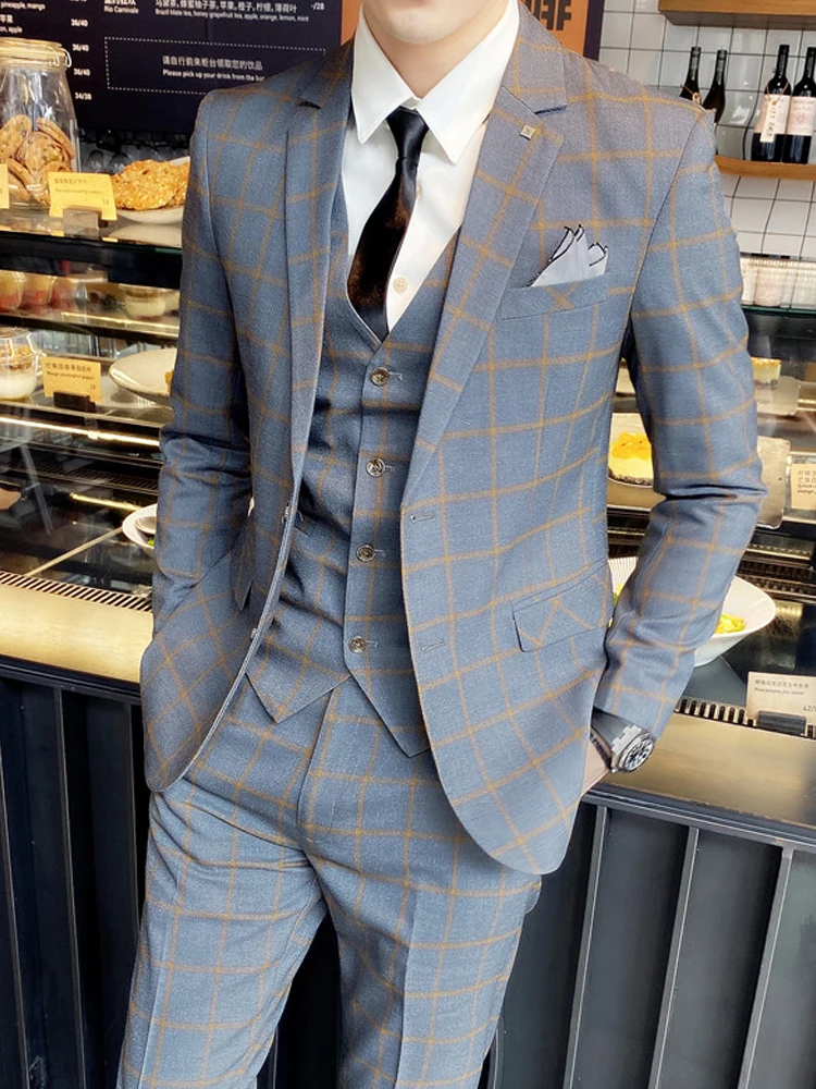 ( Jacket + Vest + Pants ) Men's Suit Grid Slim Brand Retro Business Casual Professional Wear Wedding Dress Groomsmen 3Pces Set
( Jacket + Vest + Pants ) Men's Suit Grid Slim Brand Retro Business Casual Professional Wear Wedding Dress Groomsmen 3Pces Set