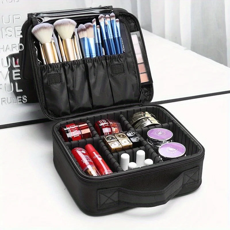 Large Capacity Travel Makeup Bag For Women, 1pc Waterproof Nylon Cosmetic Case With Adjustable Dividers, Soft Handle, Side Pocke
Large Capacity Travel Makeup Bag For Women, 1pc Waterproof Nylon Cosmetic Case With Adjustable Dividers, Soft Handle, Side Pocke