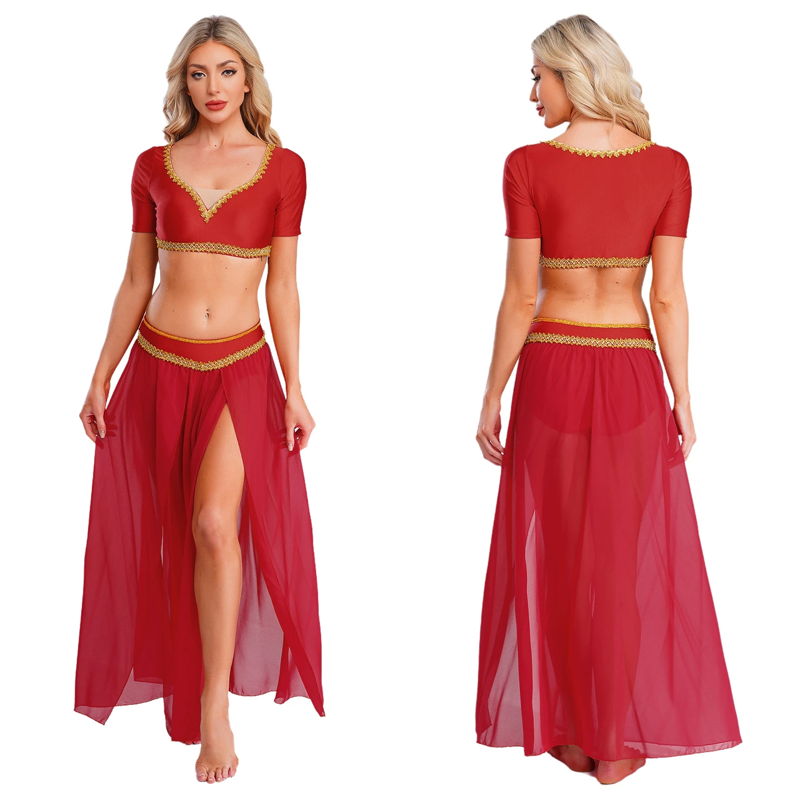 Womens Halloween Arab Princess Cosplay Costume India Belly Dance Stage Performance Outfit Short Sleeve Crop Top+Long Skirts Set
Womens Halloween Arab Princess Cosplay Costume India Belly Dance Stage Performance Outfit Short Sleeve Crop Top+Long Skirts Set