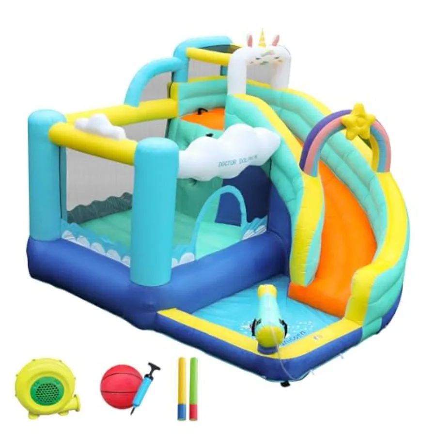 Inflatable Unicorn Water Slide Bounce House for Backyard Blue and Pink Inflatable Water Park with Slide Splash Pool and Basketb
Inflatable Unicorn Water Slide Bounce House for Backyard Blue and Pink Inflatable Water Park with Slide Splash Pool and Basketb