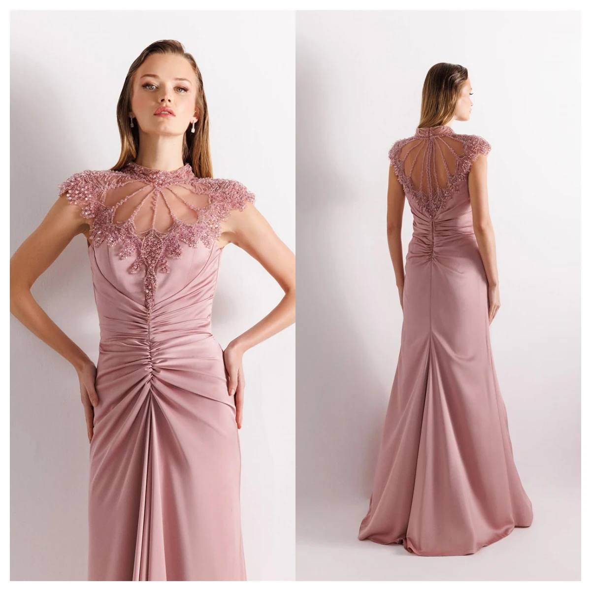 Customized Elegant Pink Satin Evening Dress High Collar Sleeveless Bespoke Occasion Gowns Special Occasion Gowns Temperament
Customized Elegant Pink Satin Evening Dress High Collar Sleeveless Bespoke Occasion Gowns Special Occasion Gowns Temperament