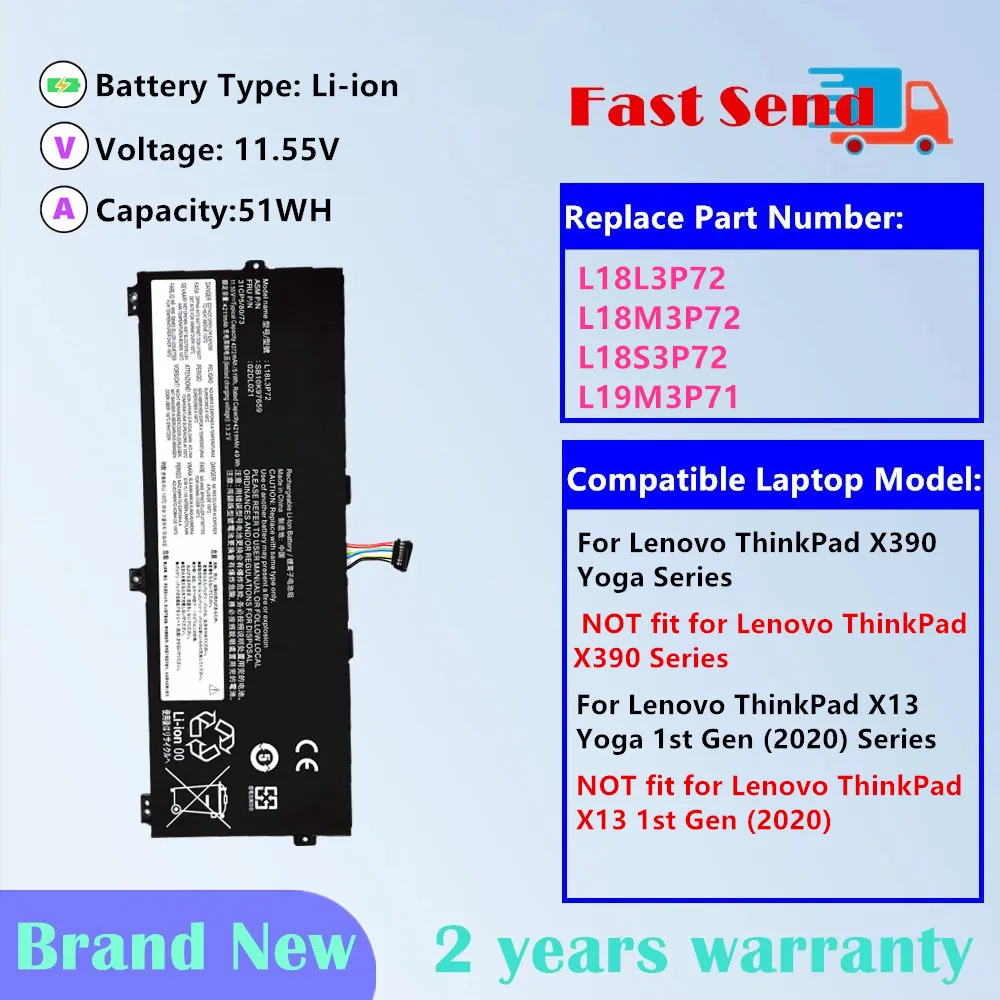 L18M3P72 Laptop Battery For Lenovo ThinkPad X390 Yoga X13 Yoga 1st Gen (2020) Series L18L3P72 L18S3P72 L19M3P71
L18M3P72 Laptop Battery For Lenovo ThinkPad X390 Yoga X13 Yoga 1st Gen (2020) Series L18L3P72 L18S3P72 L19M3P71