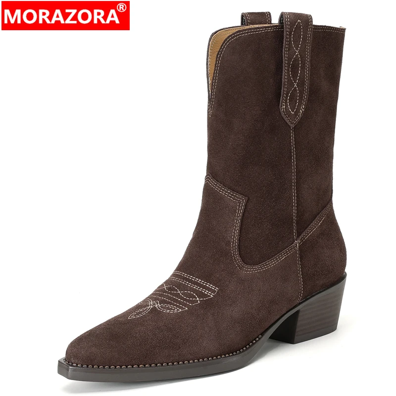 MORAZORA 2026 New Cow Suede Genuine Leather Boots Women Chunky Mid Heels Embroidery Handmade Winter Cowboy Western Boots
MORAZORA 2026 New Cow Suede Genuine Leather Boots Women Chunky Mid Heels Embroidery Handmade Winter Cowboy Western Boots