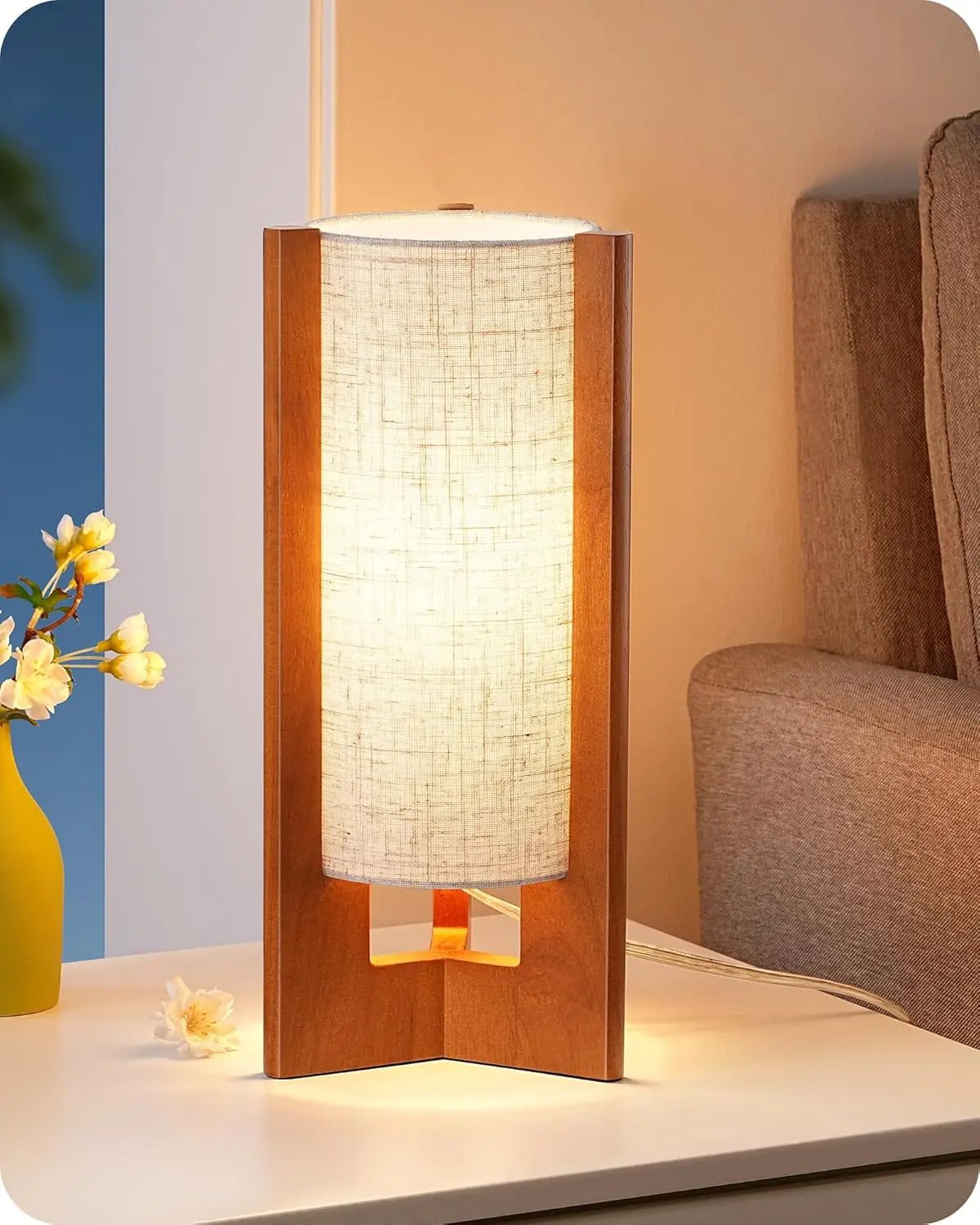 13.5" Small Table Lamp, Walnut Wood Cylinder Nightstand Lamp, Beige Linen Shade, Modern Bedside Lamp for Living Room, On-Off Switch, E26 Base
13.5" Small Table Lamp, Walnut Wood Cylinder Nightstand Lamp, Beige Linen Shade, Modern Bedside Lamp for Living Room, On-Off Switch, E26 Base