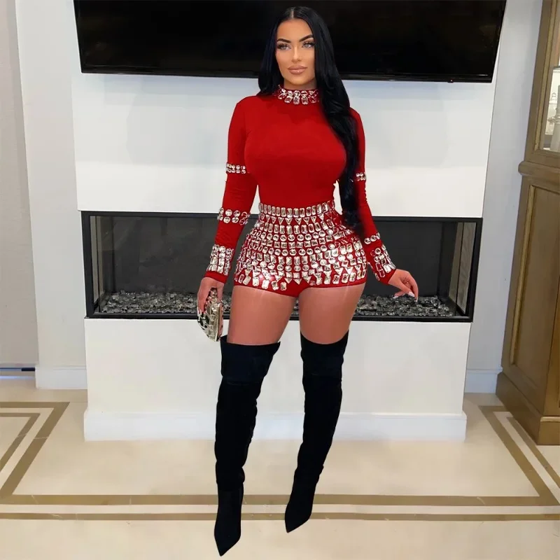 Diamonds Rhinestone Romper for Women Clothing Long Sleeve Skinny One Pieces Playsuit Shorts Night Club Party Jumpsuit De Mujeres
Diamonds Rhinestone Romper for Women Clothing Long Sleeve Skinny One Pieces Playsuit Shorts Night Club Party Jumpsuit De Mujeres