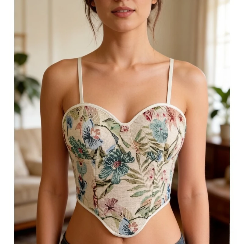 Floral Jacquard Corset Top Women Sweetheart Neck Spaghetti Strap Vintage Waist Cincher Bustier
Floral Jacquard Corset Top Women Sweetheart Neck Spaghetti Strap Vintage Waist Cincher Bustier
