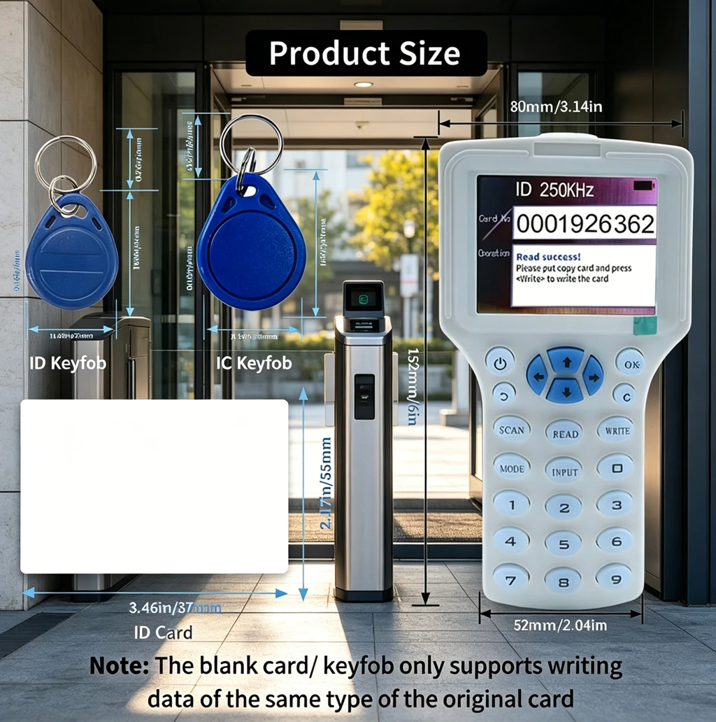 English 10 IC/ID Frequency RFID Access Control Tag Reader NFC Encryption Card Writer UID Chip Duplicator Smart Key Copier
English 10 IC/ID Frequency RFID Access Control Tag Reader NFC Encryption Card Writer UID Chip Duplicator Smart Key Copier