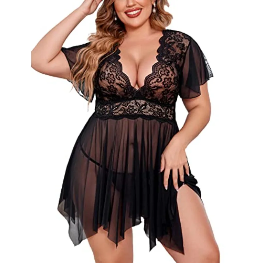 Avidlove Women's Plus Size Babydoll Floral Lace Lingerie Deep V Nighty Mesh Sleepwear
Avidlove Women's Plus Size Babydoll Floral Lace Lingerie Deep V Nighty Mesh Sleepwear