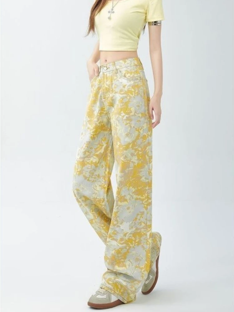 Women's Dopamine Yellow Tie Dye Jeans Summer High Waist Straight Baggy Pants Loose Streetwear Denim Trousers
Women's Dopamine Yellow Tie Dye Jeans Summer High Waist Straight Baggy Pants Loose Streetwear Denim Trousers