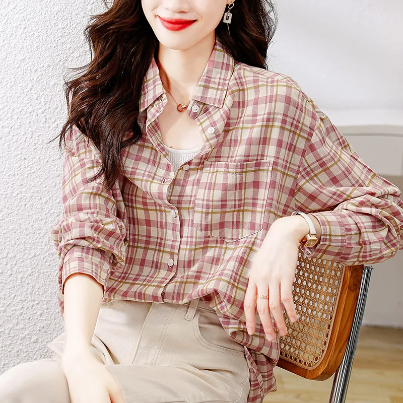 I Plaid Long Sve Cotton irt Женский осенний модный художественный винтажный топ из чистого хлопка свободного покроя для поездок на работу
I Plaid Long Sve Cotton irt Женский осенний модный художественный винтажный топ из чистого хлопка свободного покроя для поездок на работу