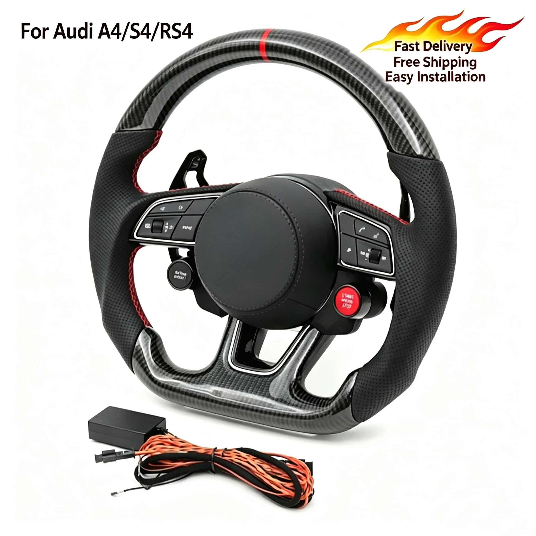 Carbon fiber steering wheel with Perforated Leather fits for Audi A4L S4 RS4 Q5L SQ5 A6L A7 S6 S7 A3 S3 RS3 Car Accessories
Carbon fiber steering wheel with Perforated Leather fits for Audi A4L S4 RS4 Q5L SQ5 A6L A7 S6 S7 A3 S3 RS3 Car Accessories