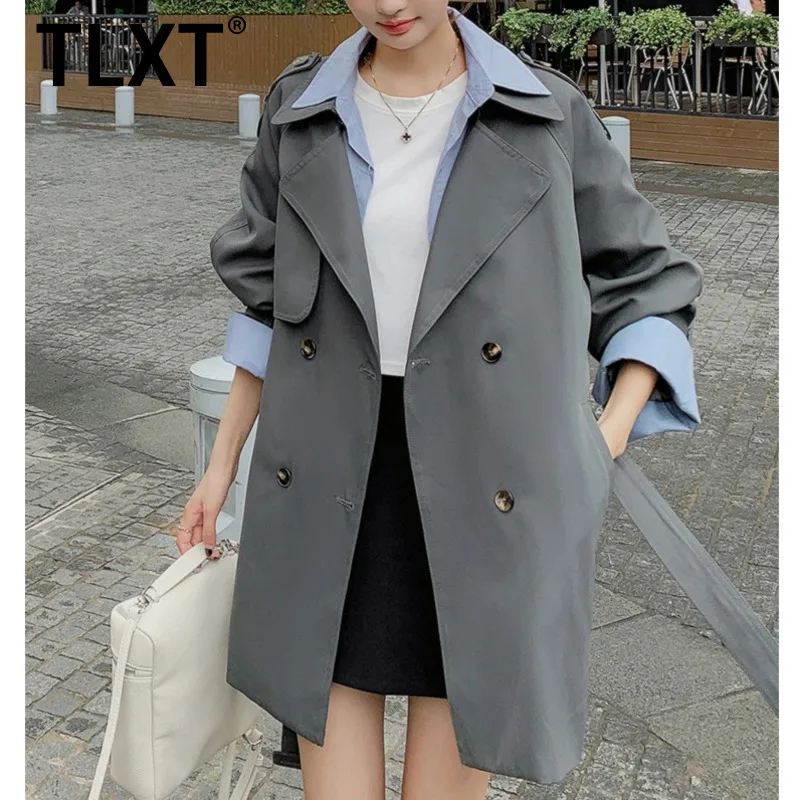 TLXT Fashion Women's Gray Fake 2 Piece Trench Coat Lapel Loose Double Breasted Sashes Short Windbreaker Autumn New XK1445
TLXT Fashion Women's Gray Fake 2 Piece Trench Coat Lapel Loose Double Breasted Sashes Short Windbreaker Autumn New XK1445
