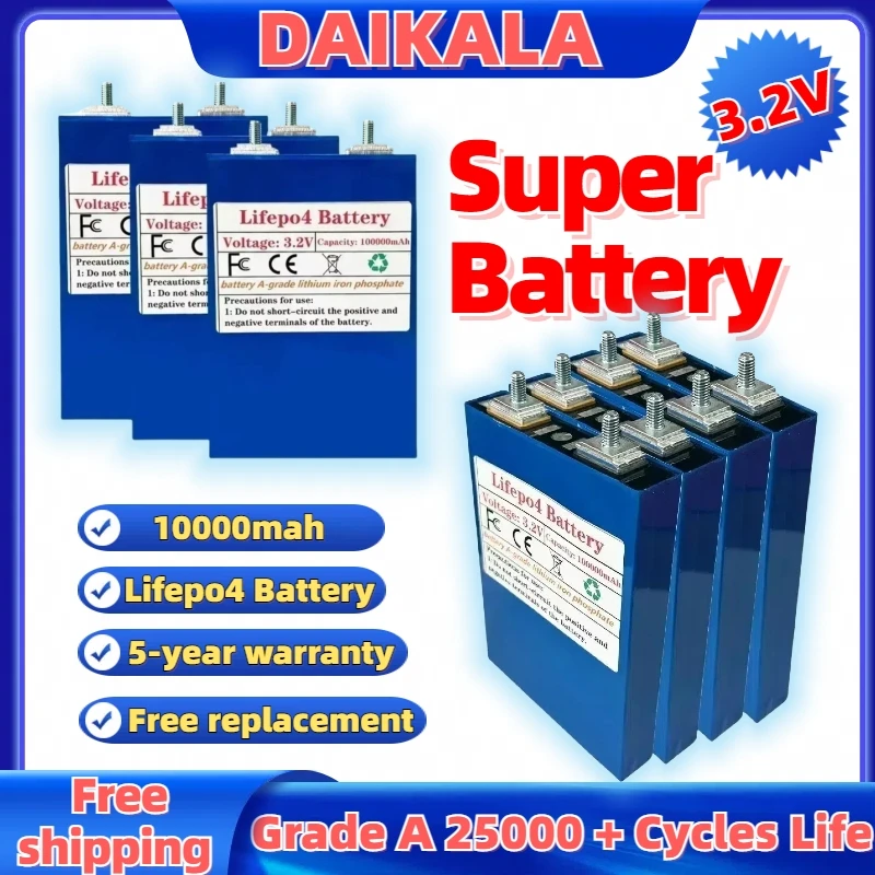 New Lifepo4 3.2V 100AH Lithium Iron Phosphate Battery Pack DIY 12V 24V 36V 48V Electric Vehicle Solar Power with 5-year Warranty
New Lifepo4 3.2V 100AH Lithium Iron Phosphate Battery Pack DIY 12V 24V 36V 48V Electric Vehicle Solar Power with 5-year Warranty
