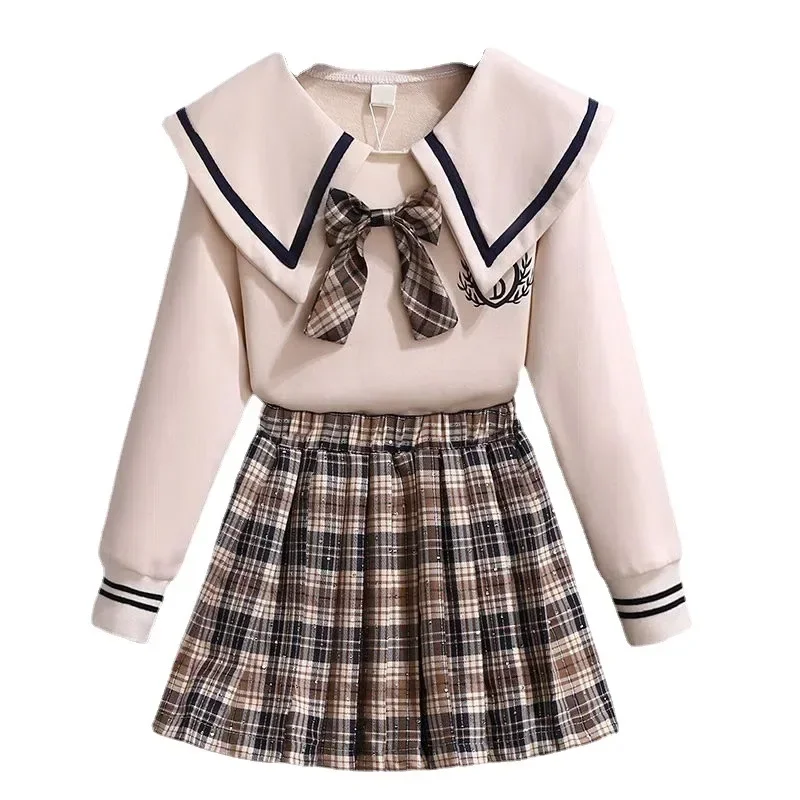 Girls Autumn JK Skirt Sweatshirt Set Cotton Kids Navy Collar Long Sleeve Top Plaid Pleated Skirt Spring School Clothing New
Girls Autumn JK Skirt Sweatshirt Set Cotton Kids Navy Collar Long Sleeve Top Plaid Pleated Skirt Spring School Clothing New