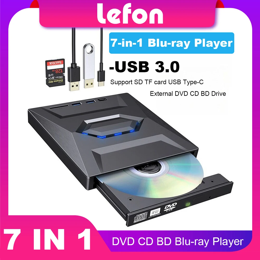 USB 3.0 Внешний Blu-ray-плеер 7-в-1 Многофункциональный DVD BD CD Bluray Burner SD TF-карта с функцией чтения привода для портативных ПК
USB 3.0 Внешний Blu-ray-плеер 7-в-1 Многофункциональный DVD BD CD Bluray Burner SD TF-карта с функцией чтения привода для портативных ПК