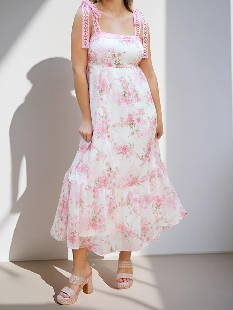 Women Summer Sleeveless Dress Casual Tie up Strap Floral Print Ruffled Party Dress for Beach Club Streetwear
Women Summer Sleeveless Dress Casual Tie up Strap Floral Print Ruffled Party Dress for Beach Club Streetwear