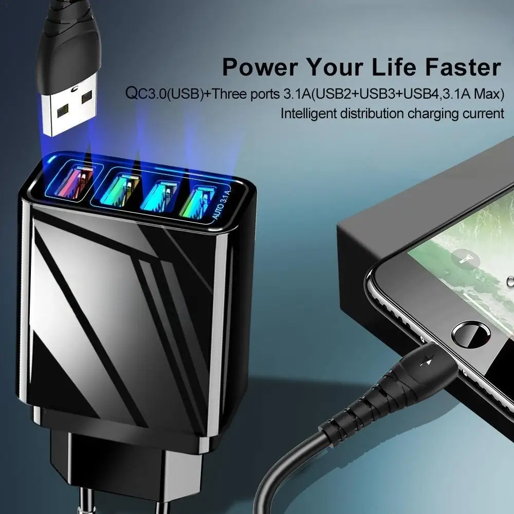 4 Port USB Charger Station QC3.0 Charger Fast Wall Charger with EU US Plug Adapter Multi-port Mobile Phone Charger
4 Port USB Charger Station QC3.0 Charger Fast Wall Charger with EU US Plug Adapter Multi-port Mobile Phone Charger