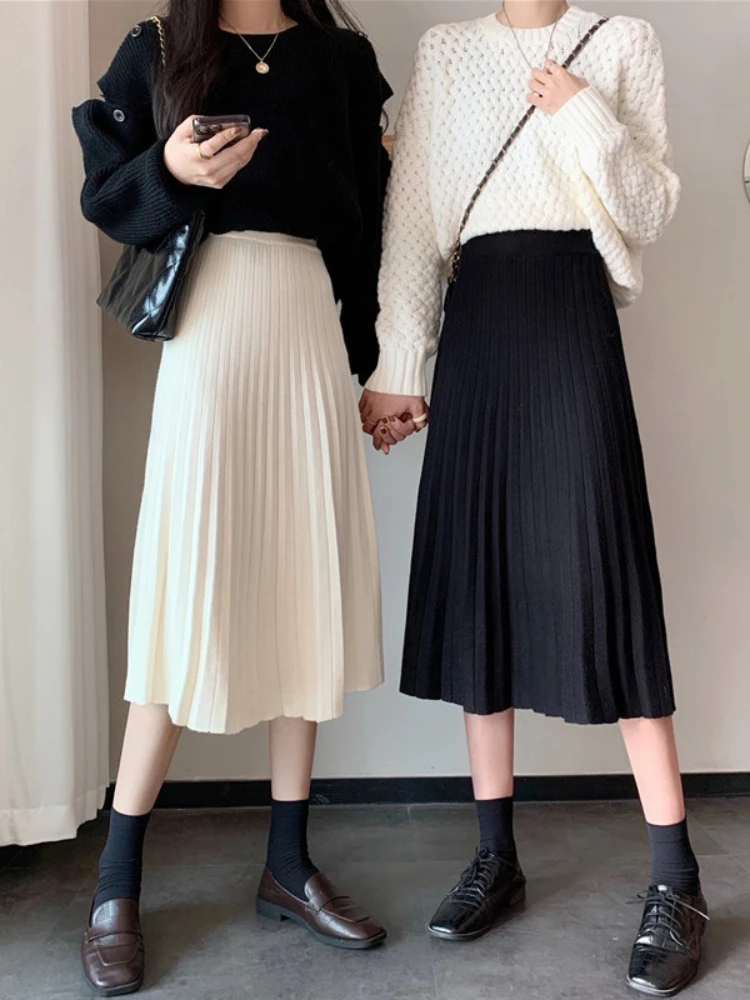 Thick Knitted Elastic High Waist Winter Korean Fashion Women's Skirt Folds Loose A-Line Elegant Mid-Calf Long Skirts For Women
Thick Knitted Elastic High Waist Winter Korean Fashion Women's Skirt Folds Loose A-Line Elegant Mid-Calf Long Skirts For Women