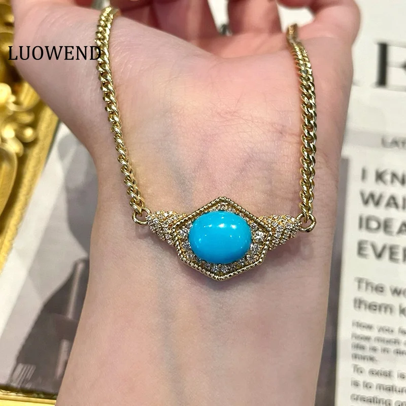 LUOWEND 100% 18K Yellow Gold Necklace Women Shiny Diamond Natural Turquoise Necklace Luxury Palace Style High Gemstone Jewelry
LUOWEND 100% 18K Yellow Gold Necklace Women Shiny Diamond Natural Turquoise Necklace Luxury Palace Style High Gemstone Jewelry