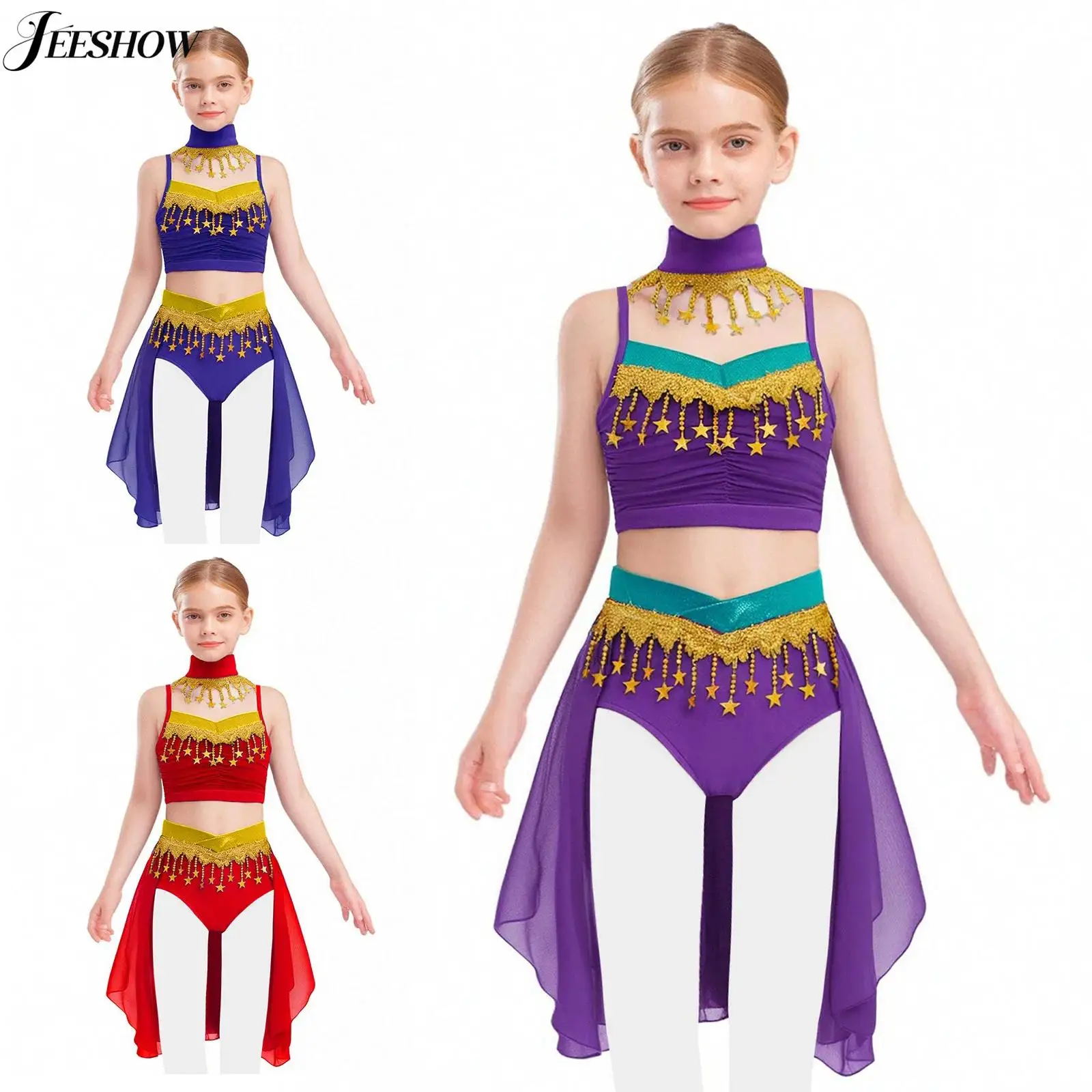 Детский костюм для танца живота для девочек, укороченный топ с цветными блоками и блестками, бахромой, шифоновой юбкой и воротником для вечеринки на Хэллоуин
Детский костюм для танца живота для девочек, укороченный топ с цветными блоками и блестками, бахромой, шифоновой юбкой и воротником для вечеринки на Хэллоуин