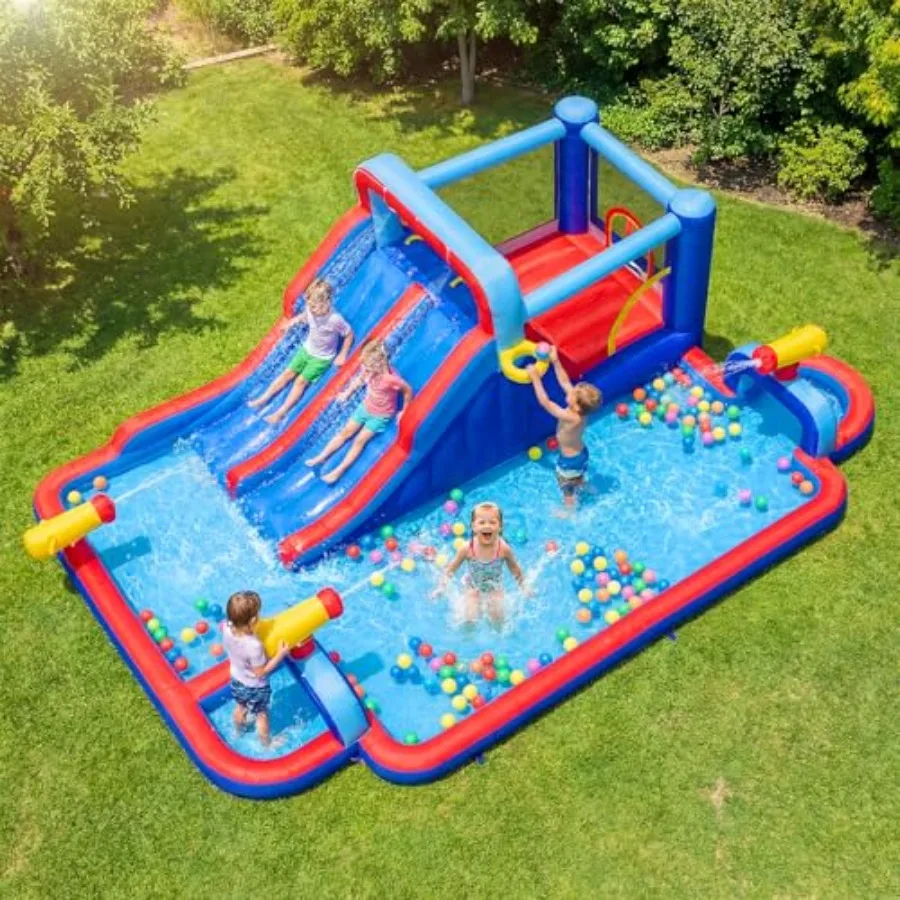 Backyard inflatable water slide park for kids 3-12: 21x13FT PVC vinyl dual-slide bounce house with splash pool, basketball hoop
Backyard inflatable water slide park for kids 3-12: 21x13FT PVC vinyl dual-slide bounce house with splash pool, basketball hoop